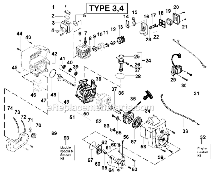 Page C Diagram and Parts List for BC2500LE Type 4 Weed Eater Trimmer